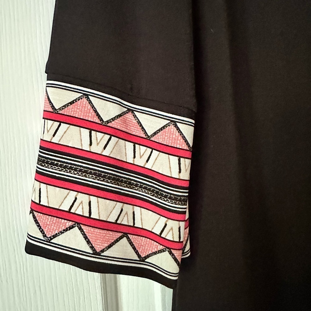White House Black Market black shift dress with pink, and white geometric print - Picture 4 of 7
